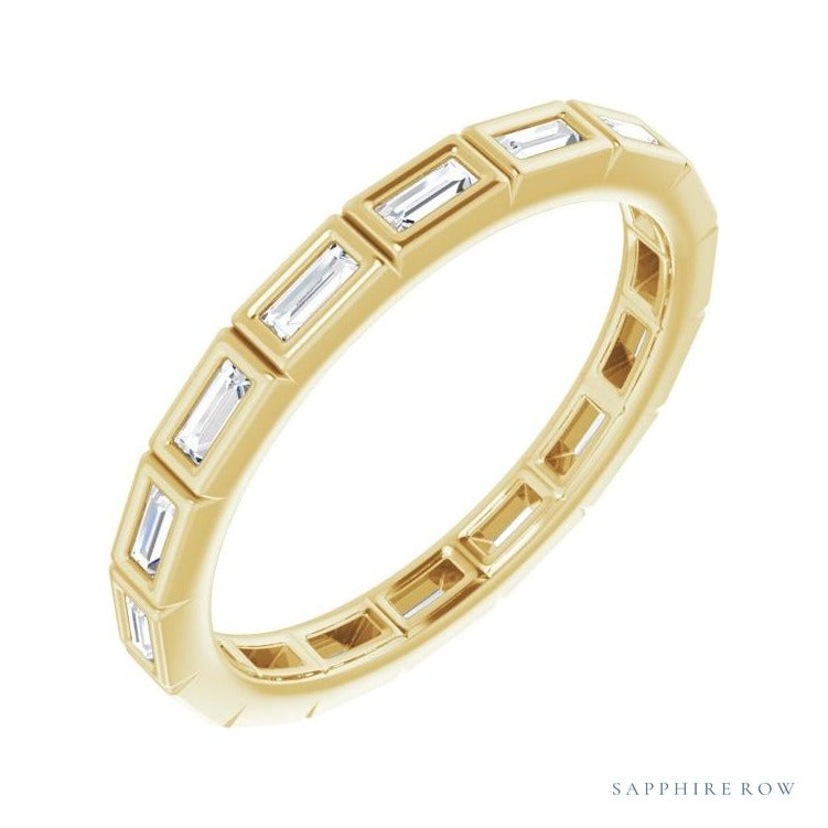 Sapphire Row Lab-Grown Diamond Baguette Station Band - 14K Yellow Gold, 2.5 × 1 mm, 5