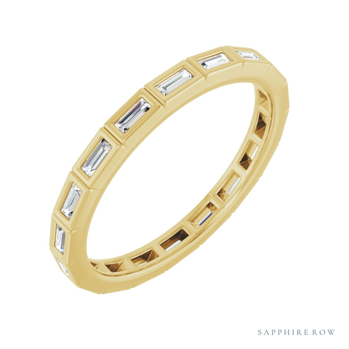 Sapphire Row Lab-Grown Diamond Baguette Station Band - 14K Yellow Gold, 2.5 × 1 mm, 7