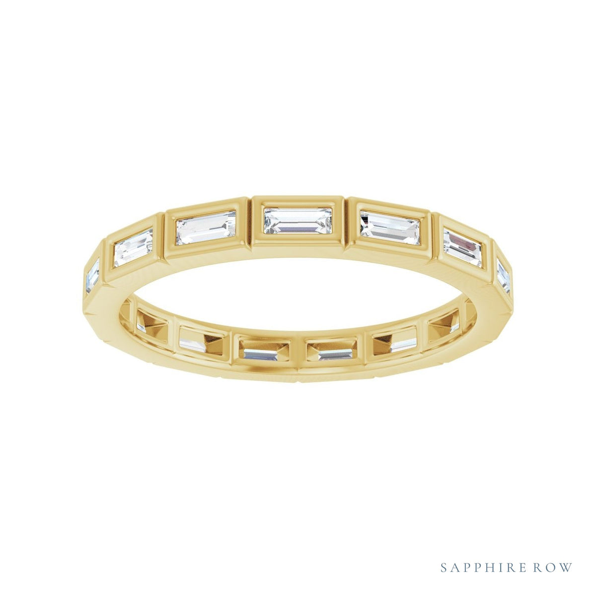 Sapphire Row Lab-Grown Diamond Baguette Station Band - 14K Yellow Gold, 3 × 1.3 mm, 7 (view 3)