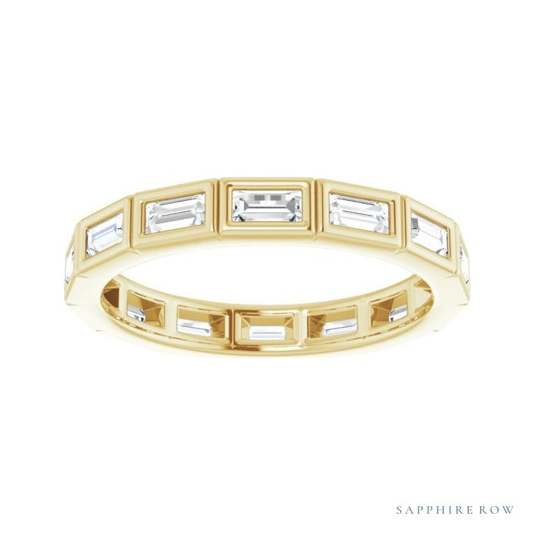 Sapphire Row Lab-Grown Diamond Baguette Station Band - 14K Yellow Gold, 3 × 1.5 mm, 5 (view 3)