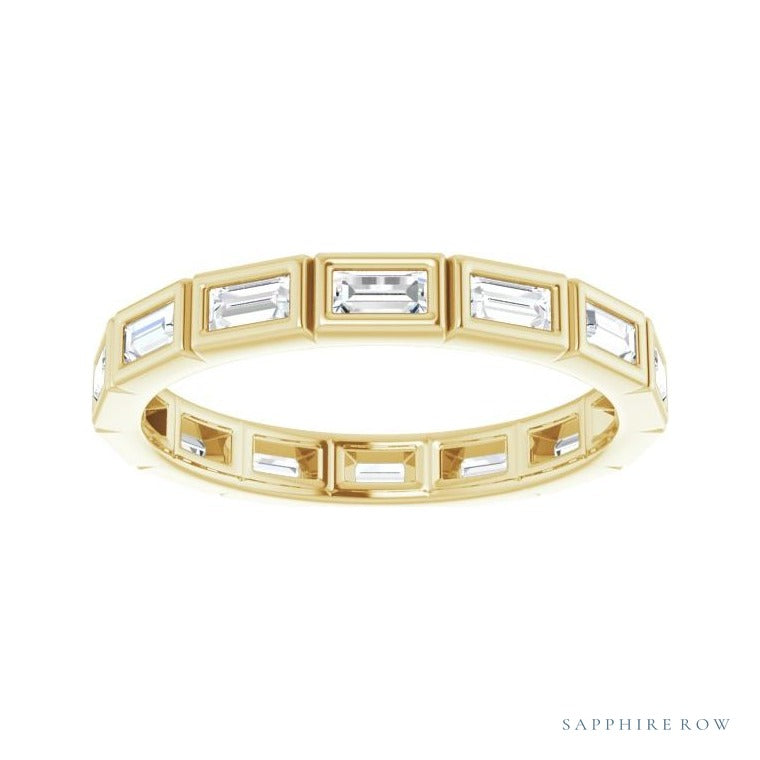 Sapphire Row Lab-Grown Diamond Baguette Station Band - 14K Yellow Gold, 3 × 1.5 mm, 6 (view 3)