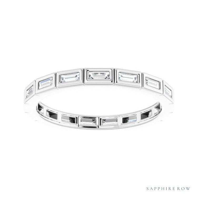 Sapphire Row Lab-Grown Diamond Baguette Station Band - 14K White Gold, 2.5 × 1 mm, 6 (view 3)