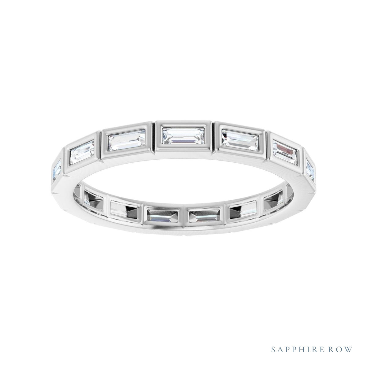 Sapphire Row Lab-Grown Diamond Baguette Station Band - 14K White Gold, 3 × 1.3 mm, 7 (view 3)