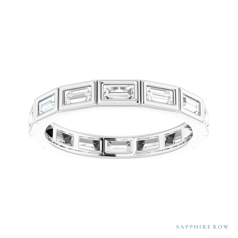 Sapphire Row Lab-Grown Diamond Baguette Station Band - 14K White Gold, 3 × 1.5 mm, 5 (view 3)