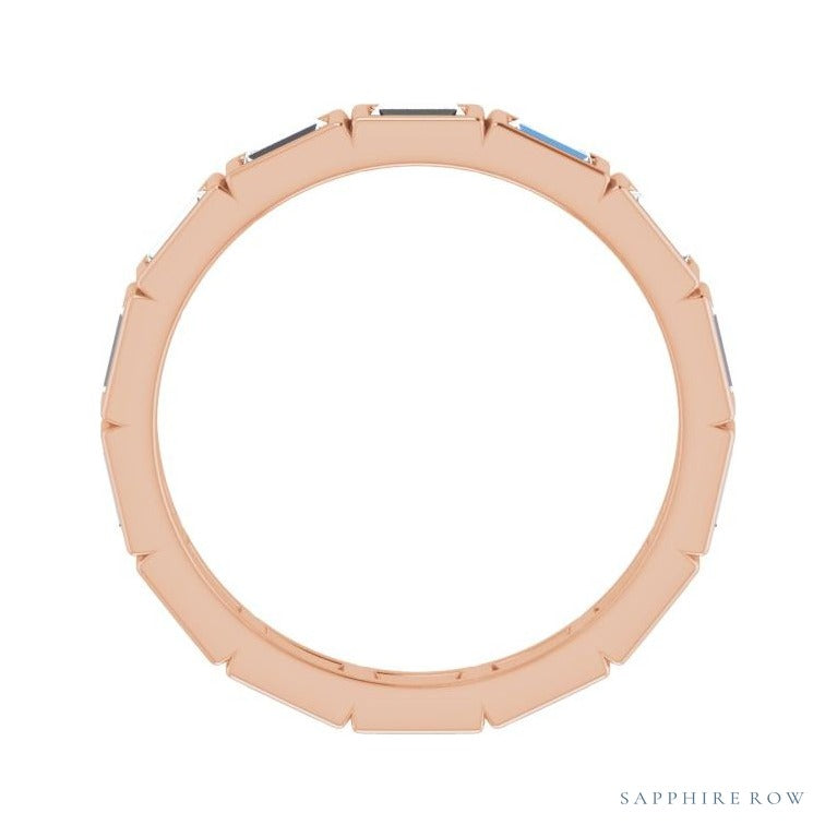 Sapphire Row Lab-Grown Diamond Baguette Station Band - 14K Rose Gold, 3 × 2 mm, 6 (view 2)