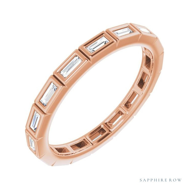 Sapphire Row Lab-Grown Diamond Baguette Station Band - 14K Rose Gold, 2.5 × 1 mm, 5