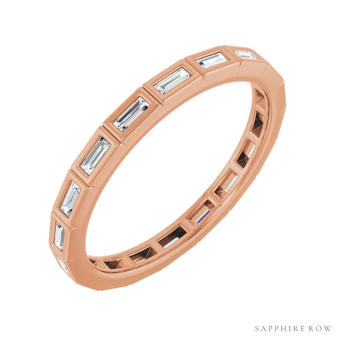 Sapphire Row Lab-Grown Diamond Baguette Station Band - 14K Rose Gold, 2.5 × 1 mm, 7
