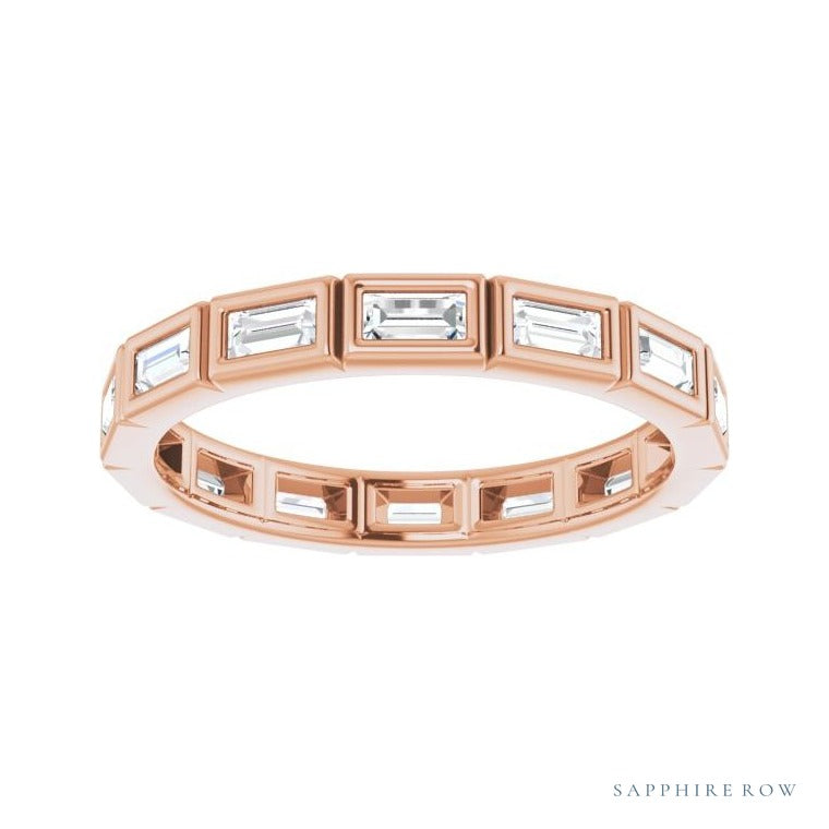 Sapphire Row Lab-Grown Diamond Baguette Station Band - 14K Rose Gold, 3 × 1.5 mm, 6 (view 3)