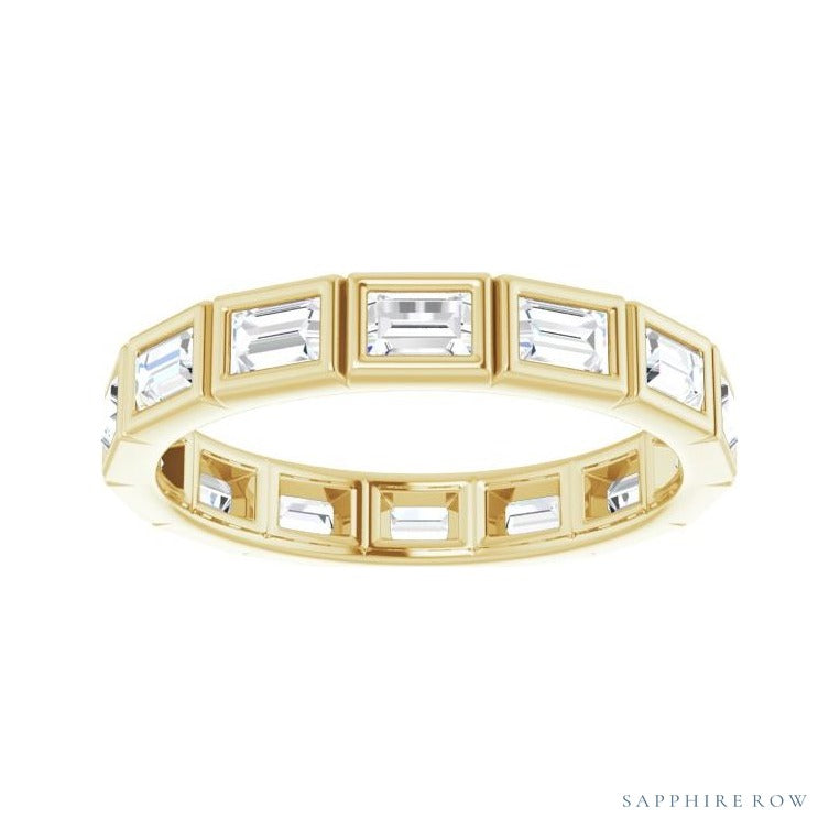 Sapphire Row Lab-Grown Diamond Baguette Station Band - 14K Yellow Gold, 3 × 2 mm, 6 (view 3)