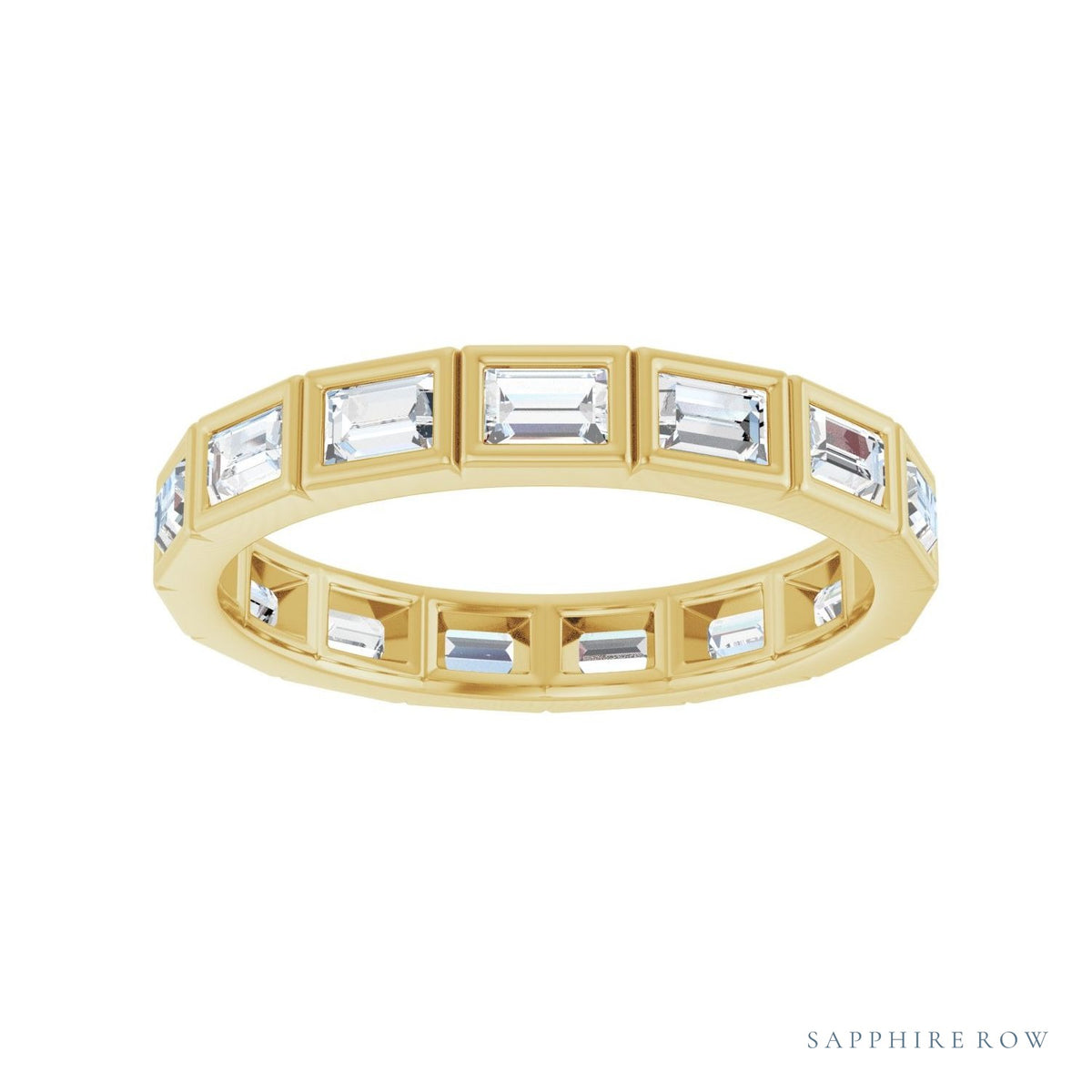 Sapphire Row Lab-Grown Diamond Baguette Station Band - 14K Yellow Gold, 3 × 2 mm, 7 (view 3)