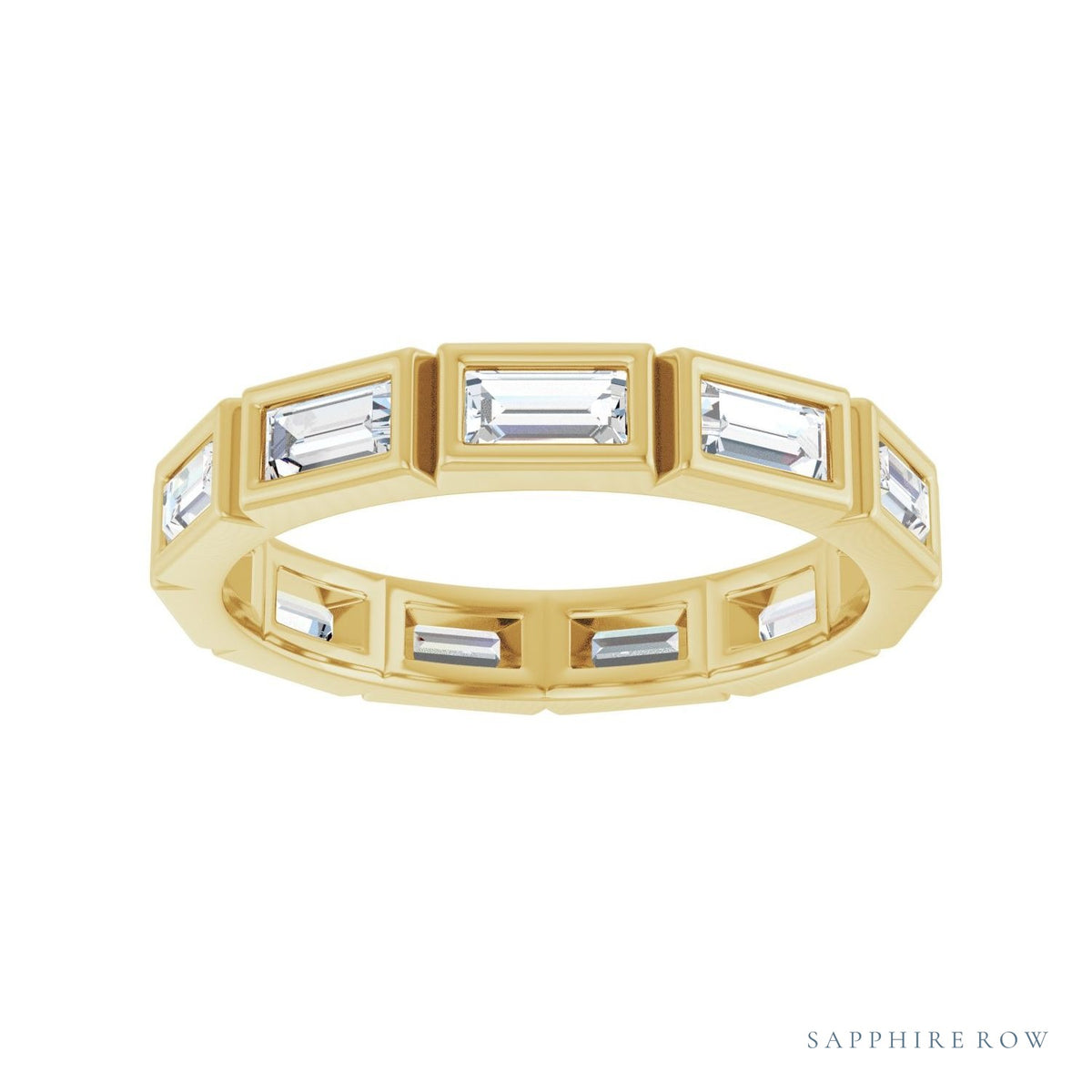 Sapphire Row Lab-Grown Diamond Baguette Station Band - 14K Yellow Gold, 4 × 2 mm, 7 (view 3)