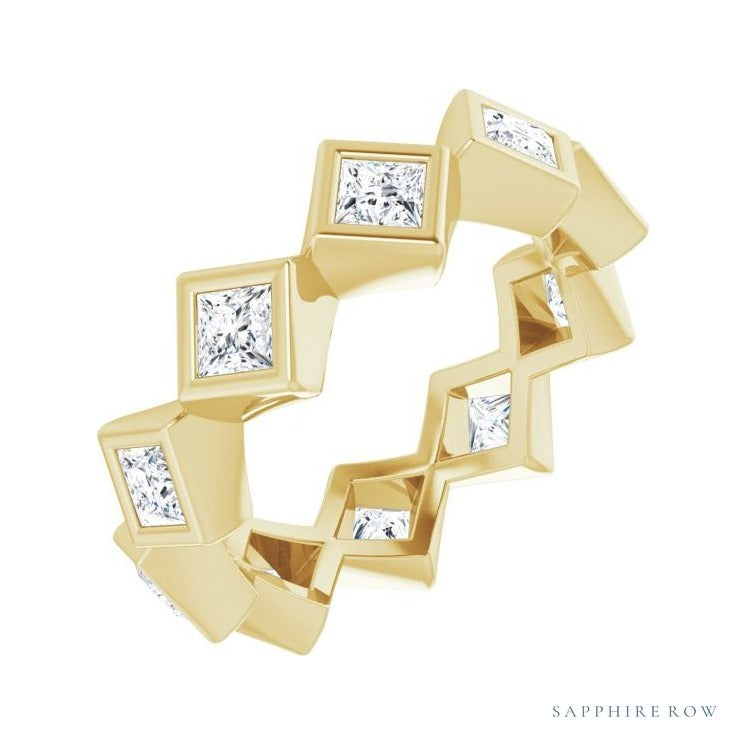 Sapphire Row Natural Diamond Princess-Cut Bezel Band - 14K Yellow Gold, 2.5 × 2.5 mm, 4