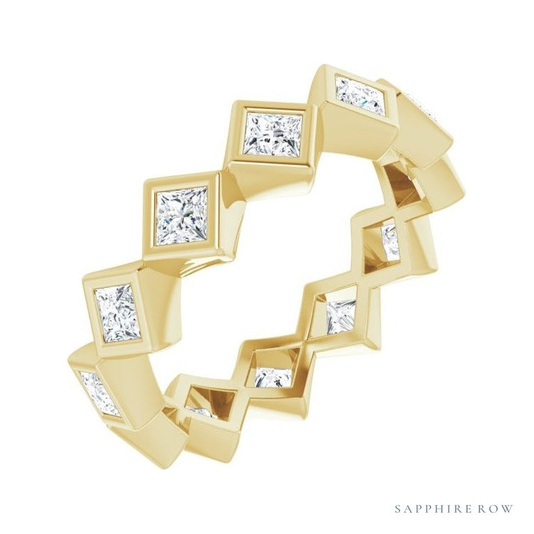 Sapphire Row Natural Diamond Princess-Cut Bezel Band - 14K Yellow Gold, 2.5 × 2.5 mm, 7
