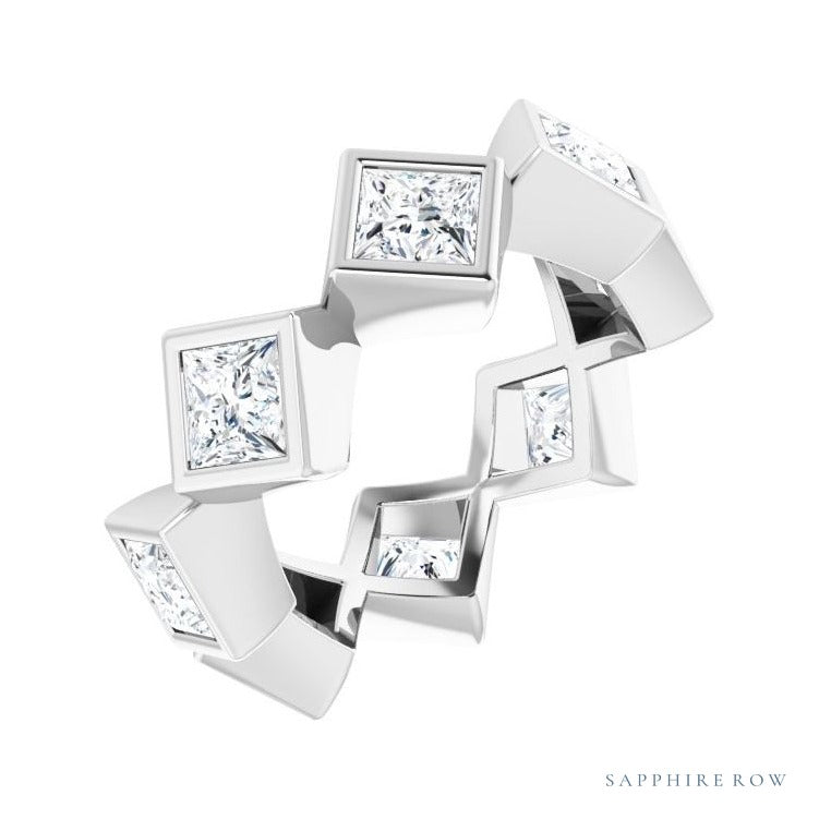 Sapphire Row Natural Diamond Princess-Cut Bezel Band - 14K White Gold, 3.75 × 3.75 mm, 5