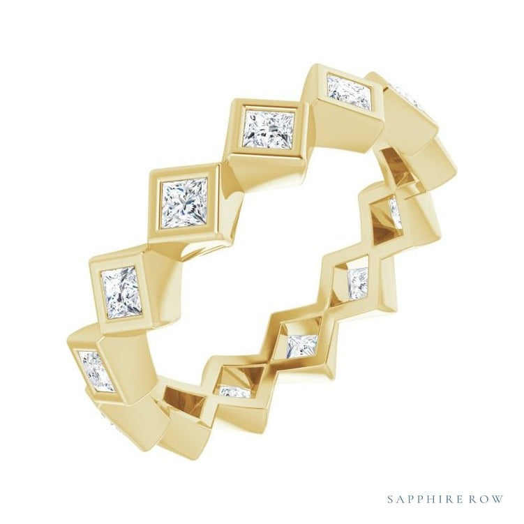 Sapphire Row Natural Diamond Princess-Cut Bezel Band - 14K Yellow Gold, 2.25 × 2.25 mm, 7.5