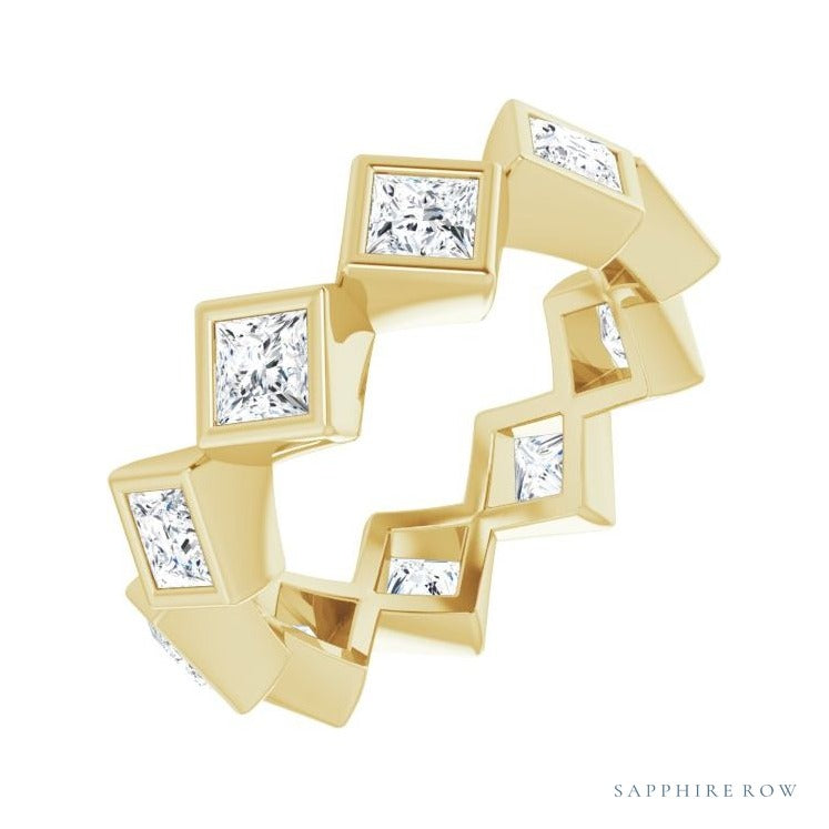 Sapphire Row Natural Diamond Princess-Cut Bezel Band - 14K Yellow Gold, 3.25 × 3.25 mm, 6.5