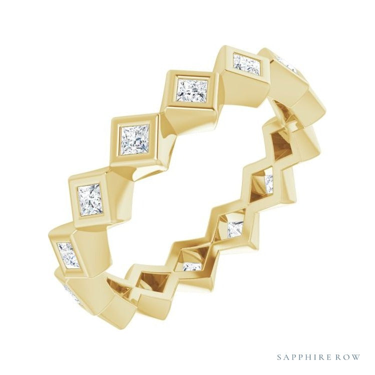 Sapphire Row Natural Diamond Princess-Cut Bezel Band - 14K Yellow Gold, 1.75 × 1.75 mm, 6