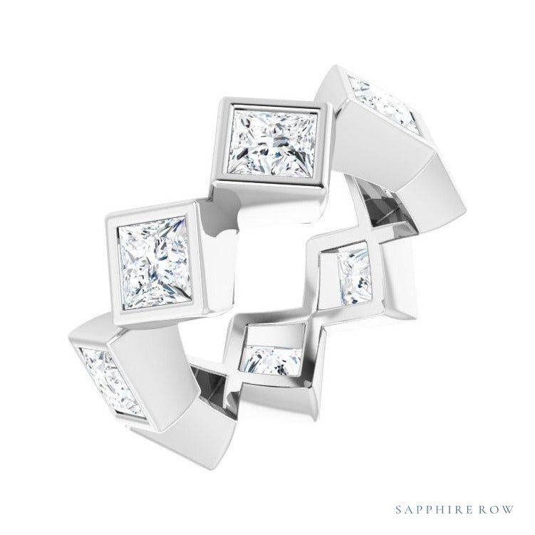 Sapphire Row Natural Diamond Princess-Cut Bezel Band - 14K White Gold, 4 × 4 mm, 4