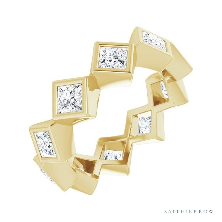 Sapphire Row Natural Diamond Princess-Cut Bezel Band - 14K Yellow Gold, 3 × 3 mm, 5.5