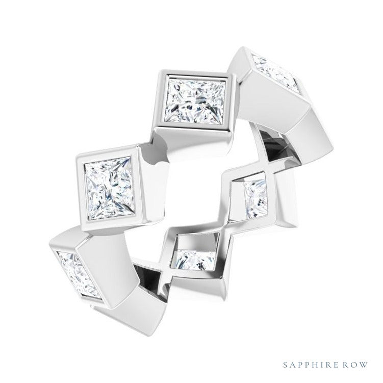 Sapphire Row Natural Diamond Princess-Cut Bezel Band - 14K White Gold, 3.75 × 3.75 mm, 4.5