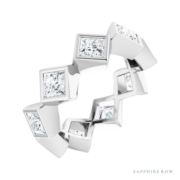 Sapphire Row Natural Diamond Princess-Cut Bezel Band - 14K White Gold, 3.75 × 3.75 mm, 7.5