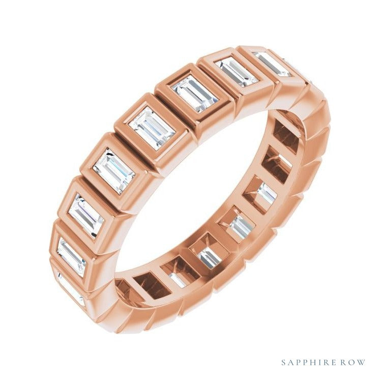 Sapphire Row Natural Diamond Baguette Bezel Band - 14K Rose Gold, 2.5 × 1.5 mm, 4.5