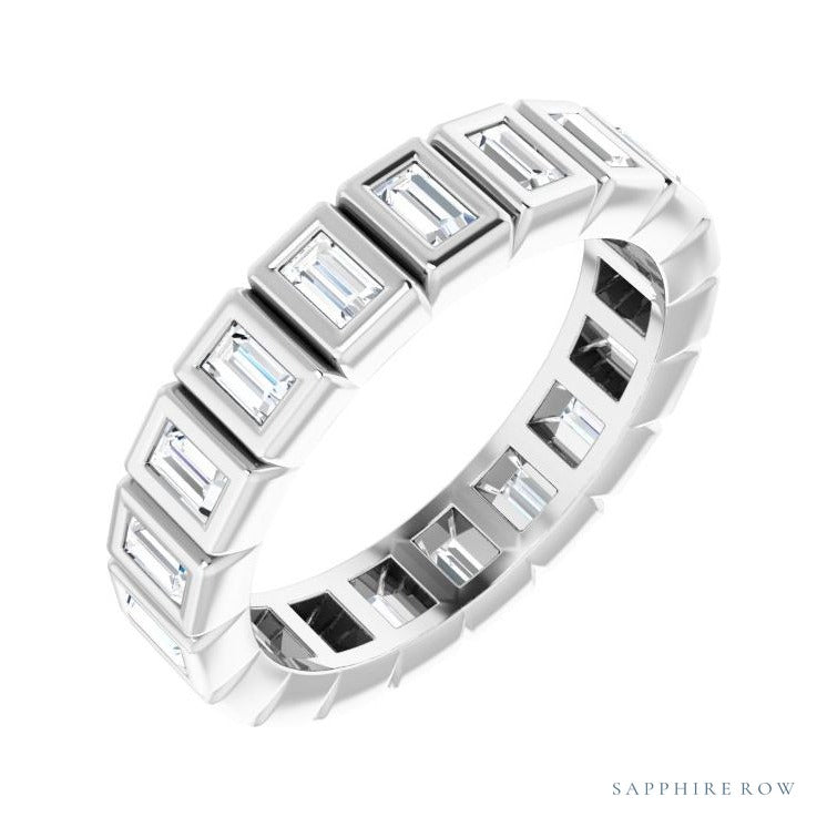 Sapphire Row Natural Diamond Baguette Bezel Band - 14K White Gold, 2.5 × 1.5 mm, 4.5