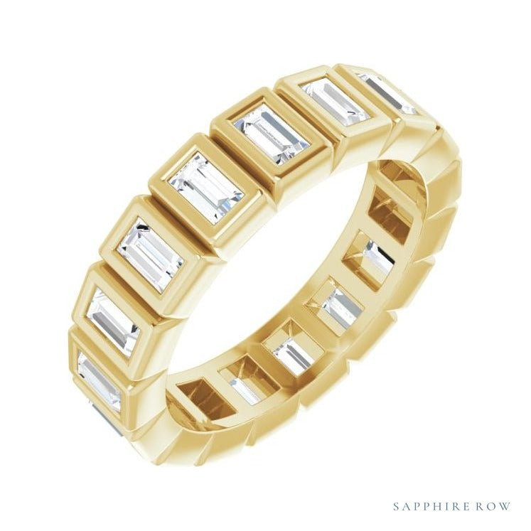 Sapphire Row Natural Diamond Baguette Bezel Band - 14K Yellow Gold, 3 × 1.75 mm, 4.5