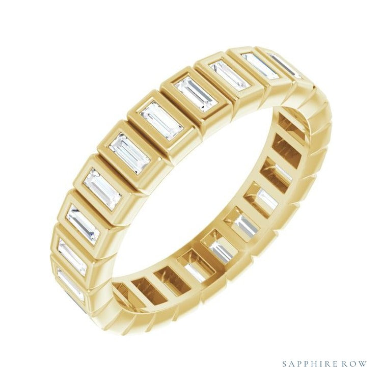 Sapphire Row Natural Diamond Baguette Bezel Band - 14K Yellow Gold, 3 × 1.25 mm, 8