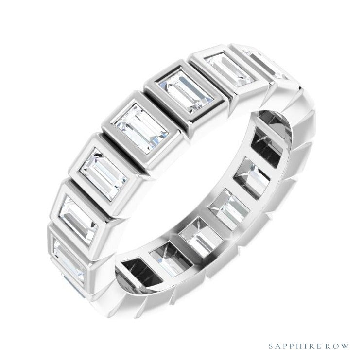 Sapphire Row Natural Diamond Baguette Bezel Band - 14K White Gold, 3 × 1.75 mm, 4
