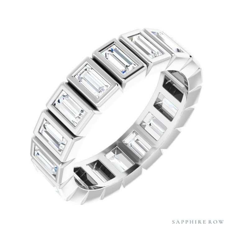 Sapphire Row Natural Diamond Baguette Bezel Band - 14K White Gold, 4 × 2 mm, 7.5