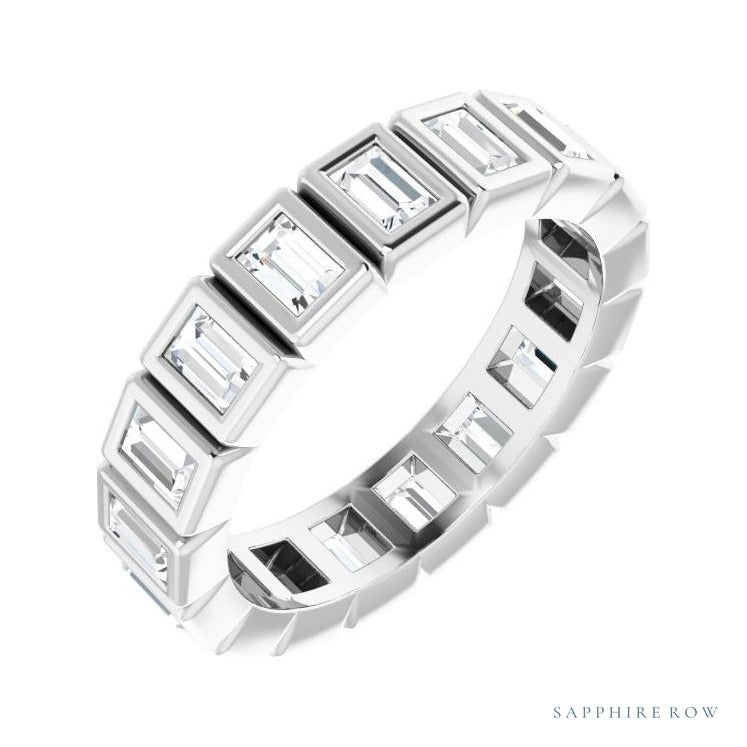 Sapphire Row Natural Diamond Baguette Bezel Band - 14K White Gold, 3 × 2 mm, 6