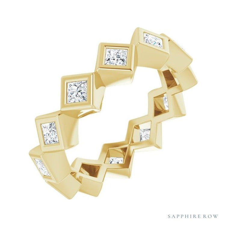 Sapphire Row Lab-Grown Diamond Princess-Cut Bezel Band - 14K Yellow Gold, 2 × 2 mm, 4