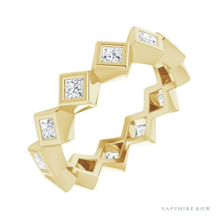 Sapphire Row Lab-Grown Diamond Princess-Cut Bezel Band - 14K Yellow Gold, 2 × 2 mm, 5