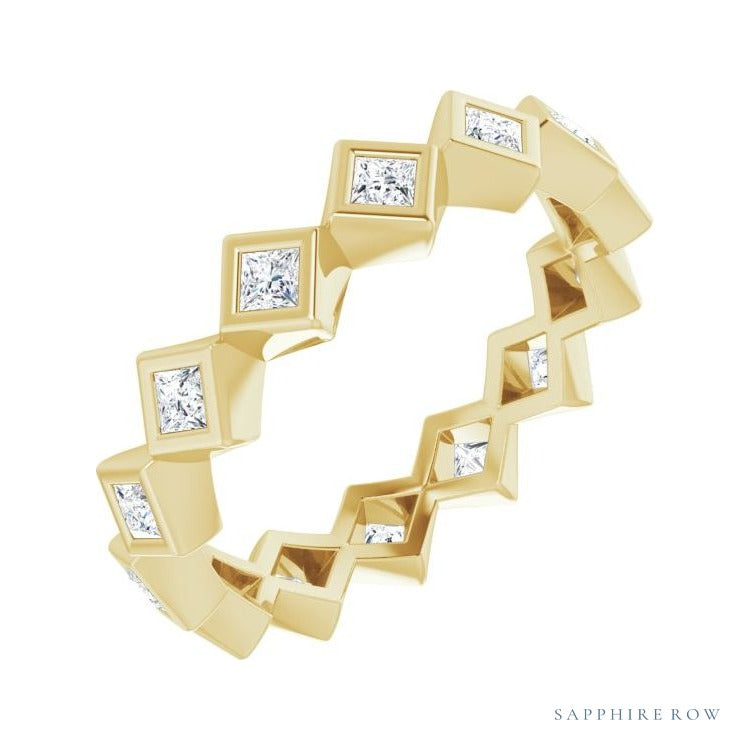 Sapphire Row Lab-Grown Diamond Princess-Cut Bezel Band - 14K Yellow Gold, 2 × 2 mm, 8