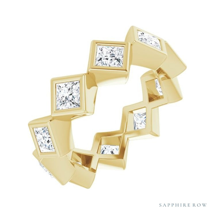 Sapphire Row Lab-Grown Diamond Princess-Cut Bezel Band - 14K Yellow Gold, 3 × 3 mm, 5