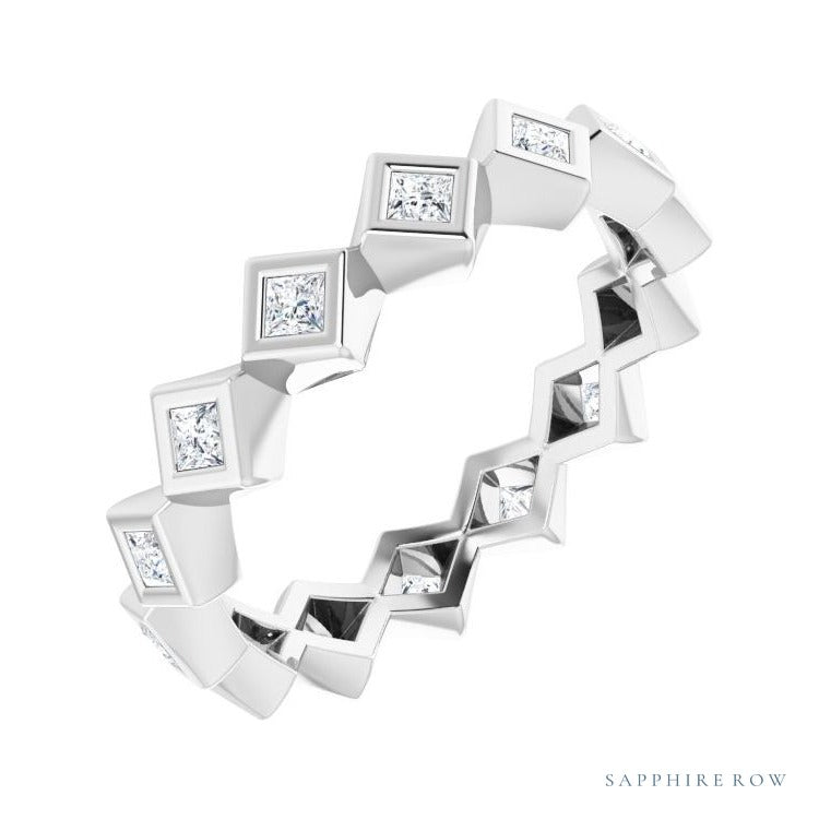 Sapphire Row Lab-Grown Diamond Princess-Cut Bezel Band - 14K White Gold, 1.75 × 1.75 mm, 7