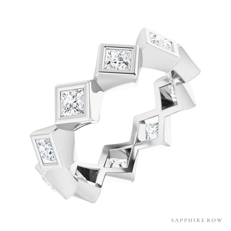 Sapphire Row Lab-Grown Diamond Princess-Cut Bezel Band - 14K White Gold, 2.5 × 2.5 mm, 4.5