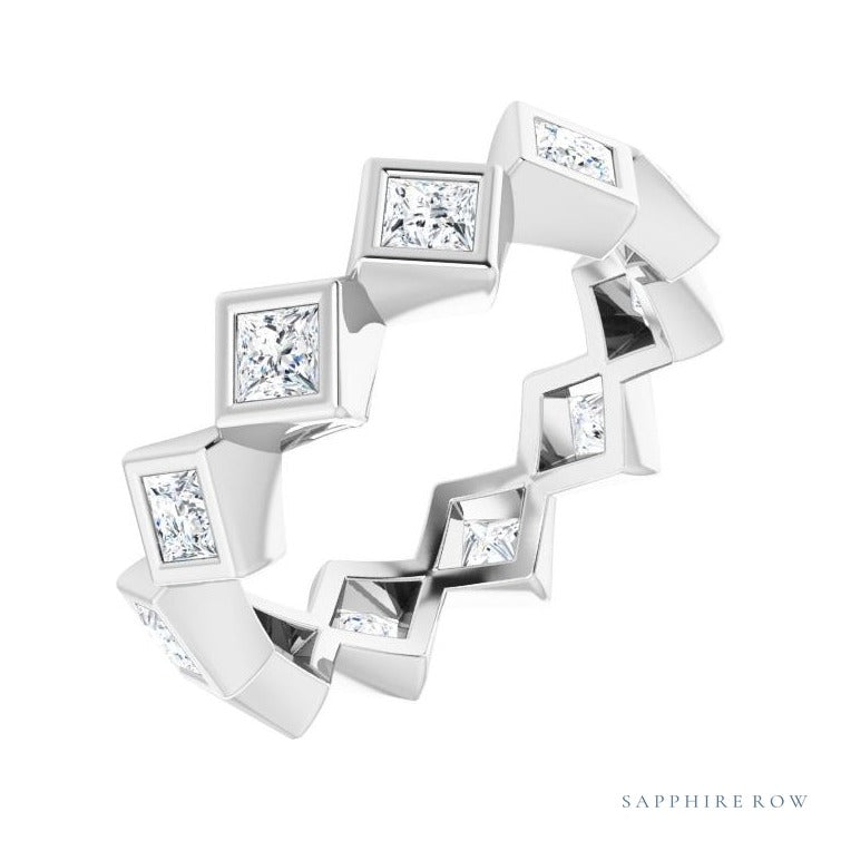 Sapphire Row Lab-Grown Diamond Princess-Cut Bezel Band - 14K White Gold, 2.5 × 2.5 mm, 5.5