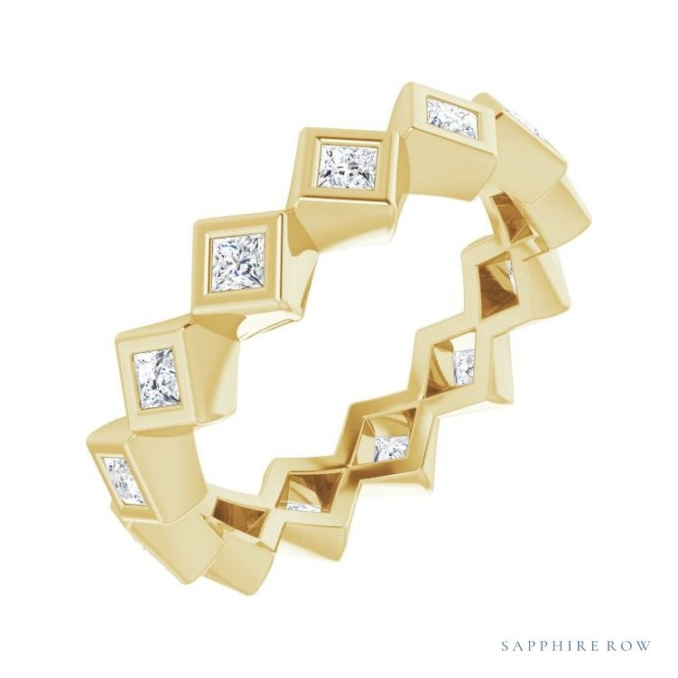Sapphire Row Lab-Grown Diamond Princess-Cut Bezel Band - 14K Yellow Gold, 1.75 × 1.75 mm, 4.5