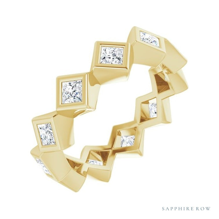Sapphire Row Lab-Grown Diamond Princess-Cut Bezel Band - 14K Yellow Gold, 2.25 × 2.25 mm, 4.5