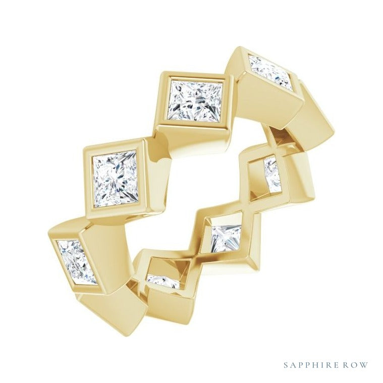 Sapphire Row Lab-Grown Diamond Princess-Cut Bezel Band - 14K Yellow Gold, 3.25 × 3.25 mm, 4.5