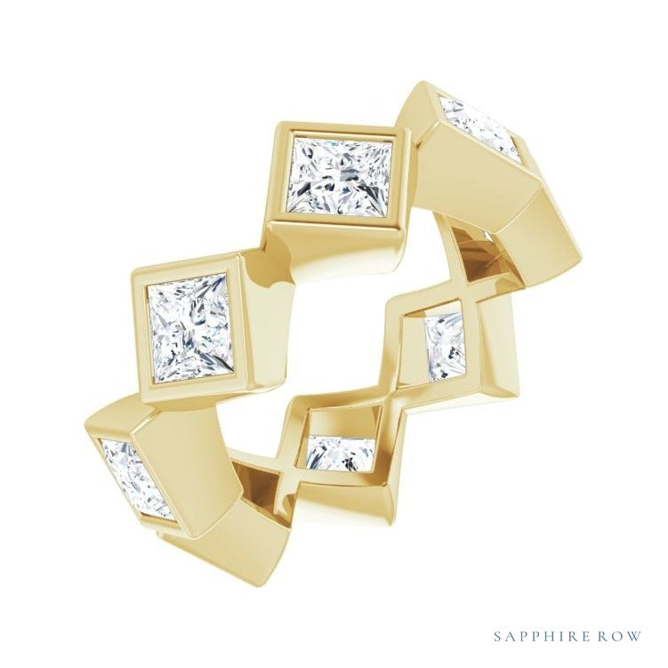 Sapphire Row Lab-Grown Diamond Princess-Cut Bezel Band - 14K Yellow Gold, 3.75 × 3.75 mm, 4.5