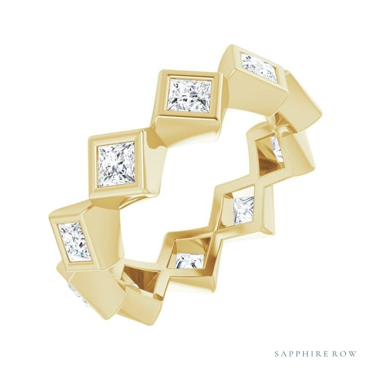 Sapphire Row Lab-Grown Diamond Princess-Cut Bezel Band - 14K Yellow Gold, 2.5 × 2.5 mm, 4.5