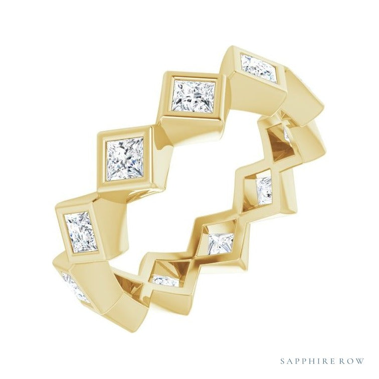 Sapphire Row Lab-Grown Diamond Princess-Cut Bezel Band - 14K Yellow Gold, 2.5 × 2.5 mm, 5.5
