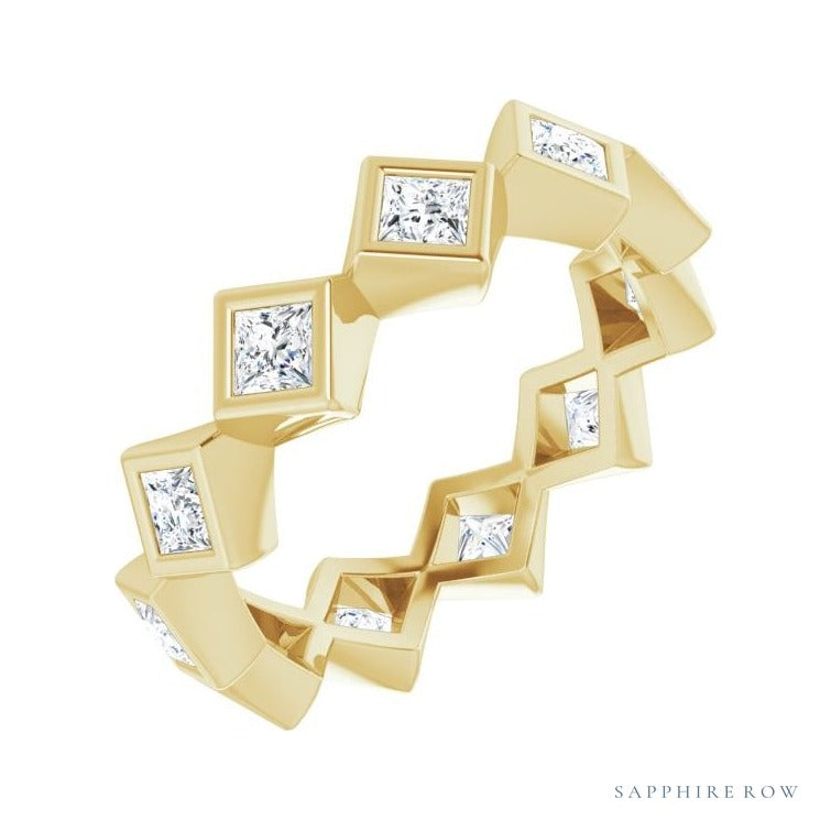 Sapphire Row Lab-Grown Diamond Princess-Cut Bezel Band - 14K Yellow Gold, 2.5 × 2.5 mm, 6.5