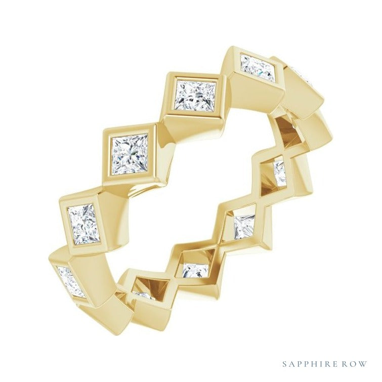 Sapphire Row Lab-Grown Diamond Princess-Cut Bezel Band - 14K Yellow Gold, 2.5 × 2.5 mm, 7.5