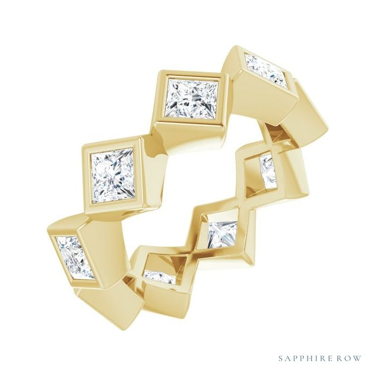 Sapphire Row Lab-Grown Diamond Princess-Cut Bezel Band - 14K Yellow Gold, 3.25 × 3.25 mm, 5
