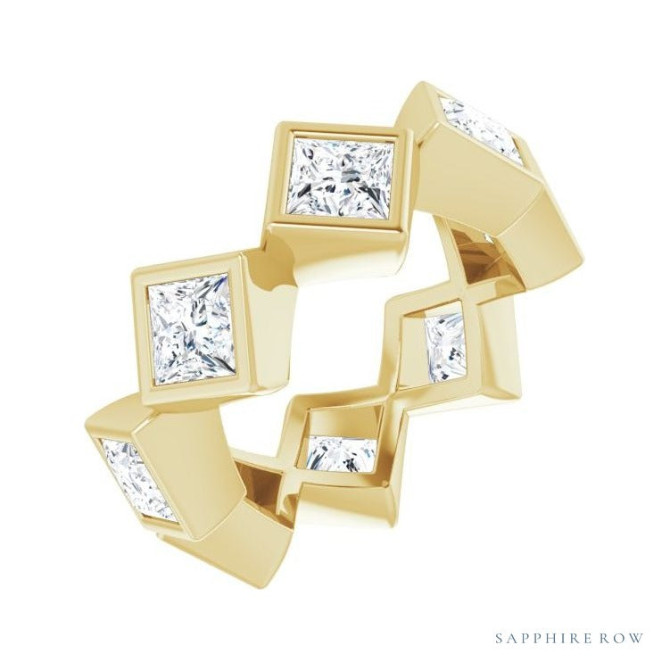Sapphire Row Lab-Grown Diamond Princess-Cut Bezel Band - 14K Yellow Gold, 3.75 × 3.75 mm, 4