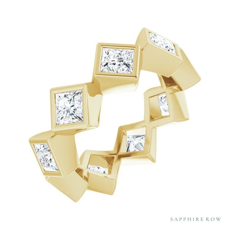 Sapphire Row Lab-Grown Diamond Princess-Cut Bezel Band - 14K Yellow Gold, 3.75 × 3.75 mm, 7